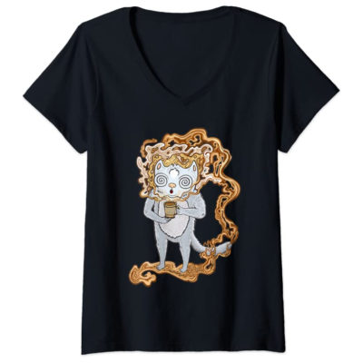 Hyper Mesmerized Coffee Cat - V Neck